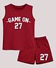 BLUSHES 100% Cotton Knit Sleeveless Game On Text Printed Tee & Shorts Set - Maroon