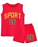BLUSHES 100% Cotton Knit Sleeveless Sport Text Printed Tee & Shorts Set - Red