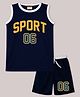 BLUSHES 100% Cotton Knit Sleeveless Sport Text Printed Tee & Shorts Set - Navy Blue