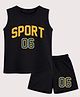 BLUSHES 100% Cotton Knit Sleeveless Sport Text Printed Tee & Shorts Set - Black