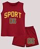 BLUSHES 100% Cotton Knit Sleeveless Sport Text Printed Tee & Shorts Set - Maroon