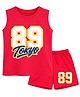 BLUSHES 100% Cotton Knit Sleeveless 89 Number Printed Tee & Shorts Set - Red