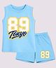 BLUSHES 100% Cotton Knit Sleeveless 89 Number Printed Tee & Shorts Set - Aqua Blue