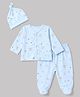 Doodle Poodle 100% Cotton Interlock Knit Full Sleeves Co-Ords Bear Printed Top & Pyjama Night Suit with  Cap - Sky Blue