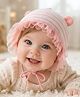 Trubliz Cotton Woven Striped & Ear Applique Detailed Bonnet Cap - Light Pink - Circumference 43-46 Cms