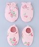 Babyhug 100% Cotton Interlock Knit Mittens and Booties Set With Floral Print - Pink