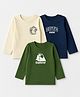 Babyhug 100% Cotton Knit Full Sleeves T-Shirts with Explorer & Cute Crew Text with Bear Print Pack of 3 - Navy Blue Green & White