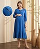 Bella Mama Woven Three Forth Sleeves Solid Maternity Dress With Lace Detailing - Blue