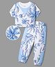 OLLINGTON ST. Looper Knit Cotton Half Sleeve Floral Printed Top & Culottes Co-ords - White