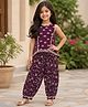 The Magic Wand Cotton Woven Sleeveless Ric Rac Lace Embellished & Floral Printed Kurti & Afghani Pants Set - Wine