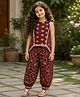 The Magic Wand Cambric Cotton Woven Sleeveless Floral Printed Laced Kurti And Afghani Pant Set - Maroon