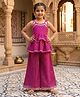Bolly Lounge Cotton Blend Woven Sleeveless Leheriya Printed Peplum Top & Palazzo Set - Dark Pink