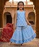 Bolly Lounge Cotton Blend Woven Sleeveless Floral Printed Kurti & Sharara Set - Sky Blue