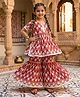 Bolly Lounge Cotton Blend Woven Half Sleeves Floral Printed Kurti & Sharara Set - Red