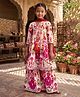 Bolly Lounge Cotton Blend Woven Three Fourth Sleeves Floral Printed Anarkali Kurti & Sharara With Dupatta Set - Pink