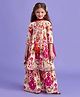 Bolly Lounge Cotton Blend Woven Three Fourth Sleeves Abstract Printed Kurti & Sharara With Dupatta Set - Pink
