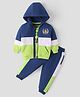 Babyhug Terry Knit T-Shirt & Joggers Set With Full Sleeves Hooded Jacket - Blue