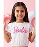 Barbie by Tiny Girl Woven Mattel Featuring Half Sleeves Barbie Text Printed Top - White