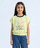 Tiny Girl Woven Half Sleeves Floral & Typography Printed Top - Mint Green