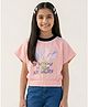 Tiny Girl Woven Half Sleeves Floral & Typography Printed Top - Peach