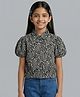Tiny Girl Woven Half Puffed Sleeves Paisley Printed Shirt - Black