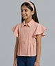 Tiny Girl Woven Half Flutter Sleeves Pintuck Detailed Top - Peach