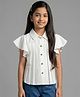 Tiny Girl Woven Half Flutter Sleeves Pintuck Detailed Top - White