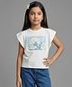 Tiny Girl Knit Half Sleeves Floral Applique & Printed Top - White