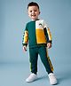 Babyhug 100% Cotton Knit Full Sleeves Vehicles & Text Printed Cut N Sew Sweatshirt & Joggers Set - Green & Yellow