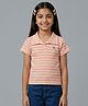 Tiny Girl Woven Half Sleeves Striped Polo Tee - Peach