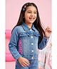 Barbie by Tiny Girl Cotton Woven Mattel Featuring Full Sleeves Barbie Printed Jacket -  Light Blue