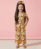 Tiny Girl Woven Half Sleeves Abstract Printed Jumpsuit - Mustard