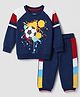 Babyhug 100% Cotton Terry Knit Full Sleeves T-Shirt and Joggers Set with Football Print - Navy Blue