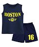 BLUSHES 100% Cotton Knit Sleeveless Boston Text Printed Tee & Shorts Set - Airforce Navy Blue