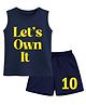 BLUSHES 100% Cotton Knit Sleeveless Lets Own It Text Printed Tee & Shorts Set - Airforce Navy Blue