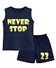 BLUSHES 100% Cotton Knit Sleeveless Never Stop Text Printed Tee & Shorts Set - Navy Blue