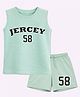 BLUSHES 100% Cotton Knit Sleeveless Jercey Text Printed Tee & Shorts Set - Mint Green