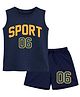 BLUSHES 100% Cotton Knit Sleeveless Sport Text Printed Tee & Shorts Set - Airforce Navy Blue