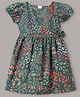 mini miao Cotton Woven Half Puffed Sleeves Floral Printed Dress - Olive Green