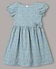 mini miao Cotton Woven Half Puffed Sleeves Floral Printed Dress -Teal Blue