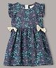 mini miao Cotton Woven Short Sleeves Floral Printed Dress -  Navy Blue