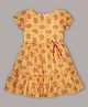 mini miao Cotton Woven Half Sleeves Floral Printed Dress - Yellow