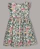 mini miao Cotton Woven Frill Sleeves Floral Printed Dress - Green