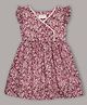 mini miao Cotton Woven Frill  Sleeves Floral Printed Dress - Purple
