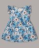 mini miao Cotton Woven Frill Sleeves Floral Printed Dress - Blue