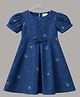 mini miao Cotton Woven Half Sleeves Floral Printed Dress - Blue