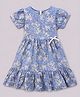 mini miao Cotton Woven Half Sleeves Floral Printed Dress - Blue
