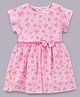 mini miao Cotton Woven Half Sleeves Floral Printed Dress - Pink