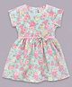 mini miao Cotton Woven Half Sleeves Floral Printed Dress - Mint