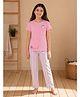 Sportking Cotton Blend Knit Half Sleeves Kitten Printed Tee & Pajama Night Suit - Pink